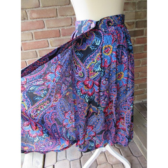 VTG Multicolor Lap Skirt Midi Size 9/10 High Waist Greenwich Square Retro Bright - Picture 13 of 16